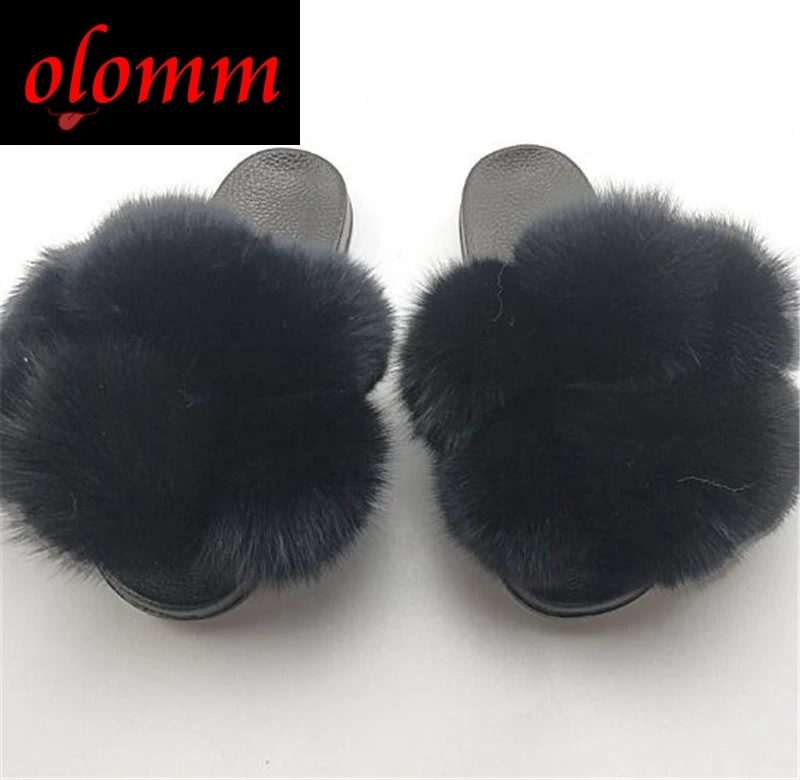 

Women Summer Fox Fur Slippers Fluffy Fur Slides Fashion Flat Outdoor Sandals Leisure Travel Slippers Plush Slides Luxury Shoes