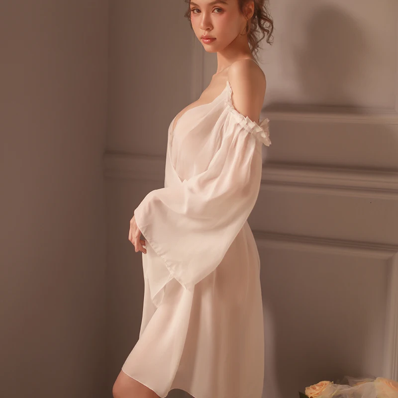 Сексуальная кружевная свободная ночная рубашка с подвязками V Line Princess Long Sleeping женское белье с низким вырезом ночная рубашка