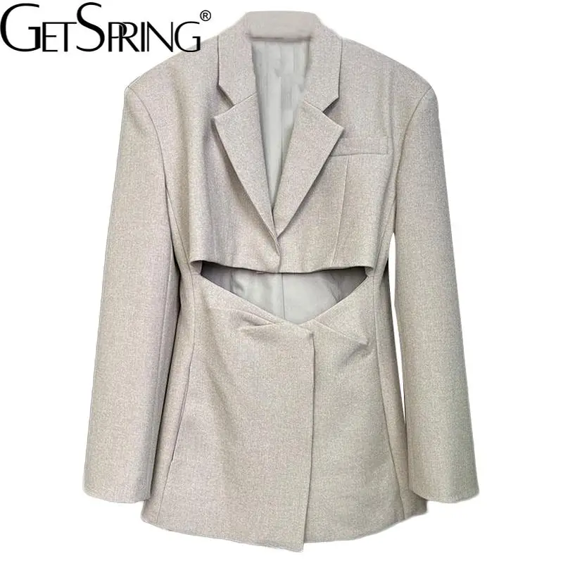 

Getspring Women Blazer Hollow Out Irregular Balck Sex Blazers And Jackets Asymmetry Retro Casual Suit Coats Spring/Autumn Coats