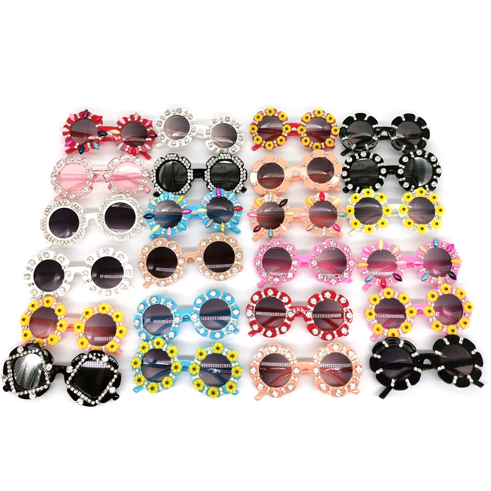 Великолепные Круглые детские солнцезащитные очки красочные с бриллиантами