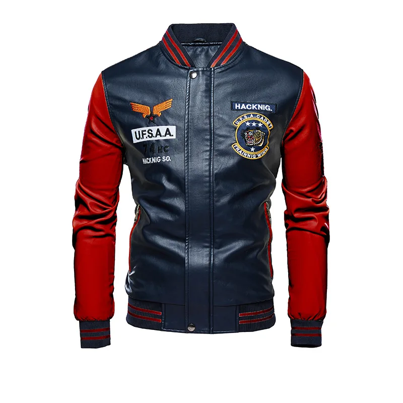 2020 Leather Jacket Men Bomber Baseball Biker Pu Coat Faux Pilot Fleece College Top Black Slim Fit Motorcycle | Мужская одежда