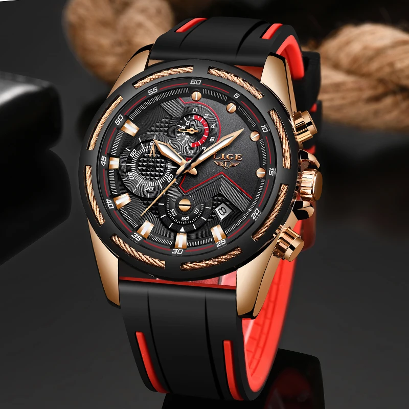 Мужские Аналоговые кварцевые часы-хронограф LIGE с датой светящиеся стрелки