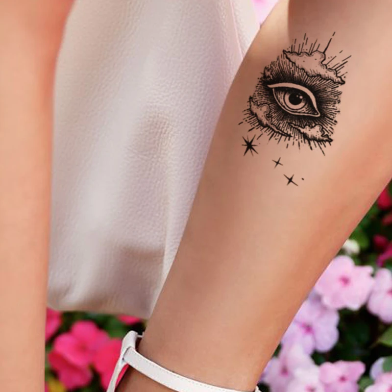 

Waterproof Temporary Tattoo Sticker Black Eye of God Stars Lines Design Fake Tattoos Flash Tatoos Arm Leg Body Art for Women Men