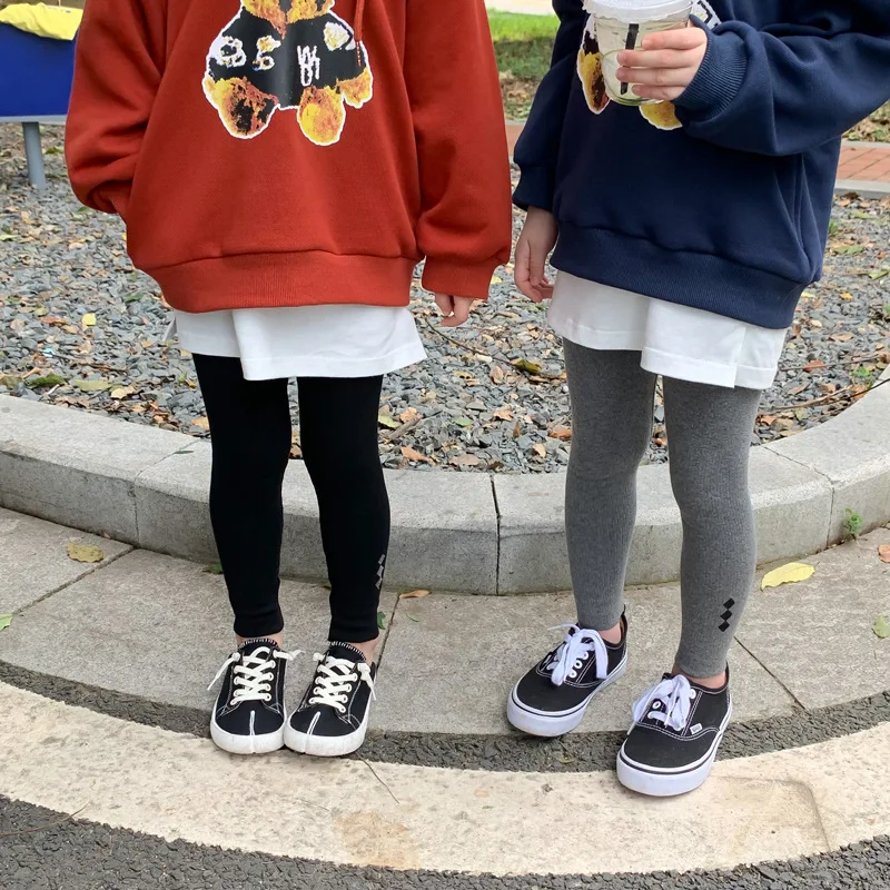 

Осенне-зимние детские брюки, Теплые повседневные леггинсы для девочек, однотонные Классические хлопковые леггинсы с вышивкой