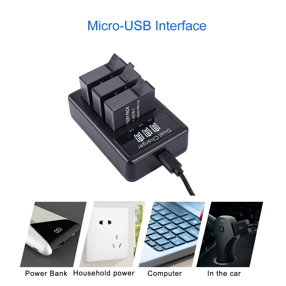 Palo AZ16 1 зарядное устройство для оригинального Xiaomi YI lite 2 4K со светодиодным USB 3