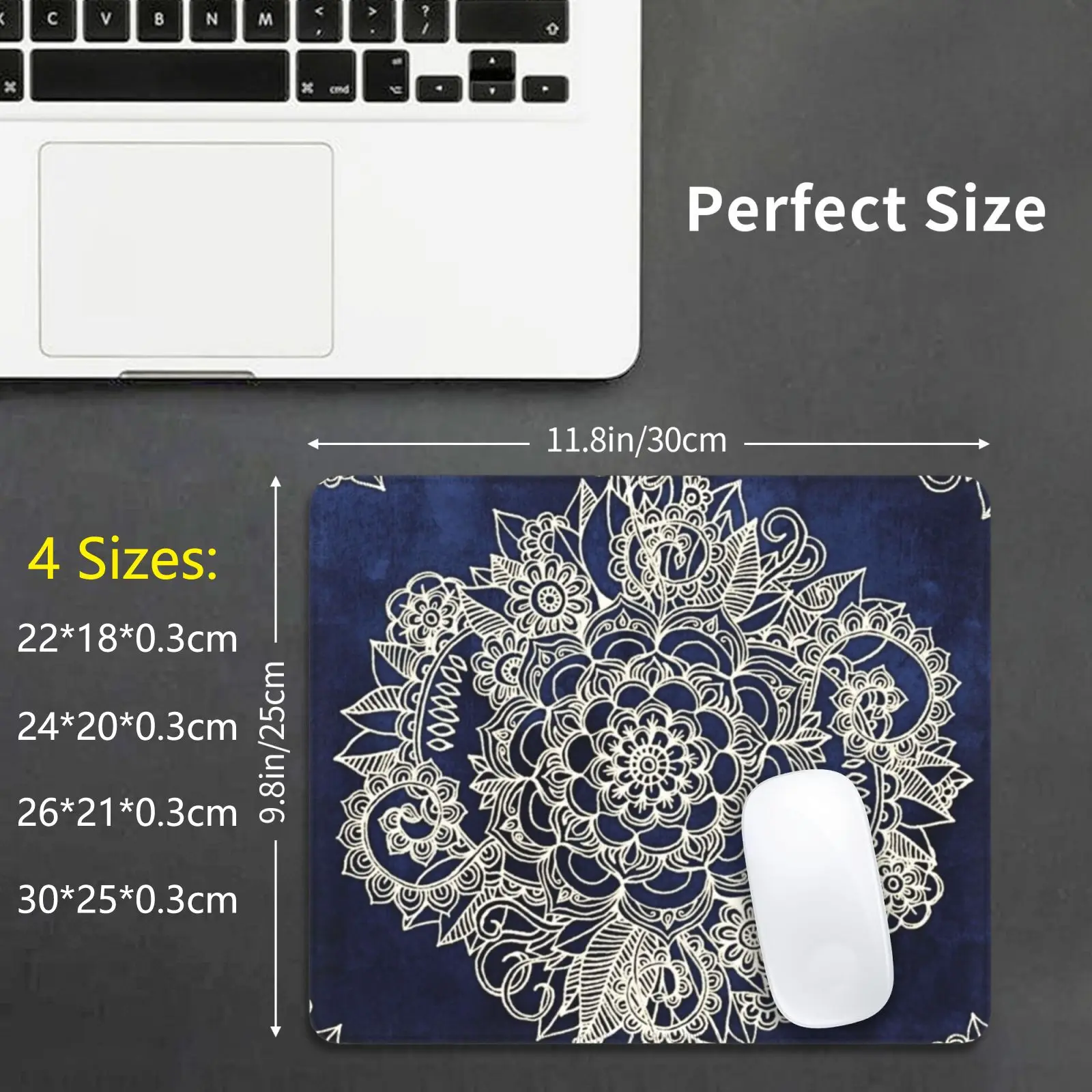 

Cream Floral Moroccan Pattern On Deep Indigo Ink Mouse Pad DIY Print Cushion Floral Pattern Moroccan Doodle