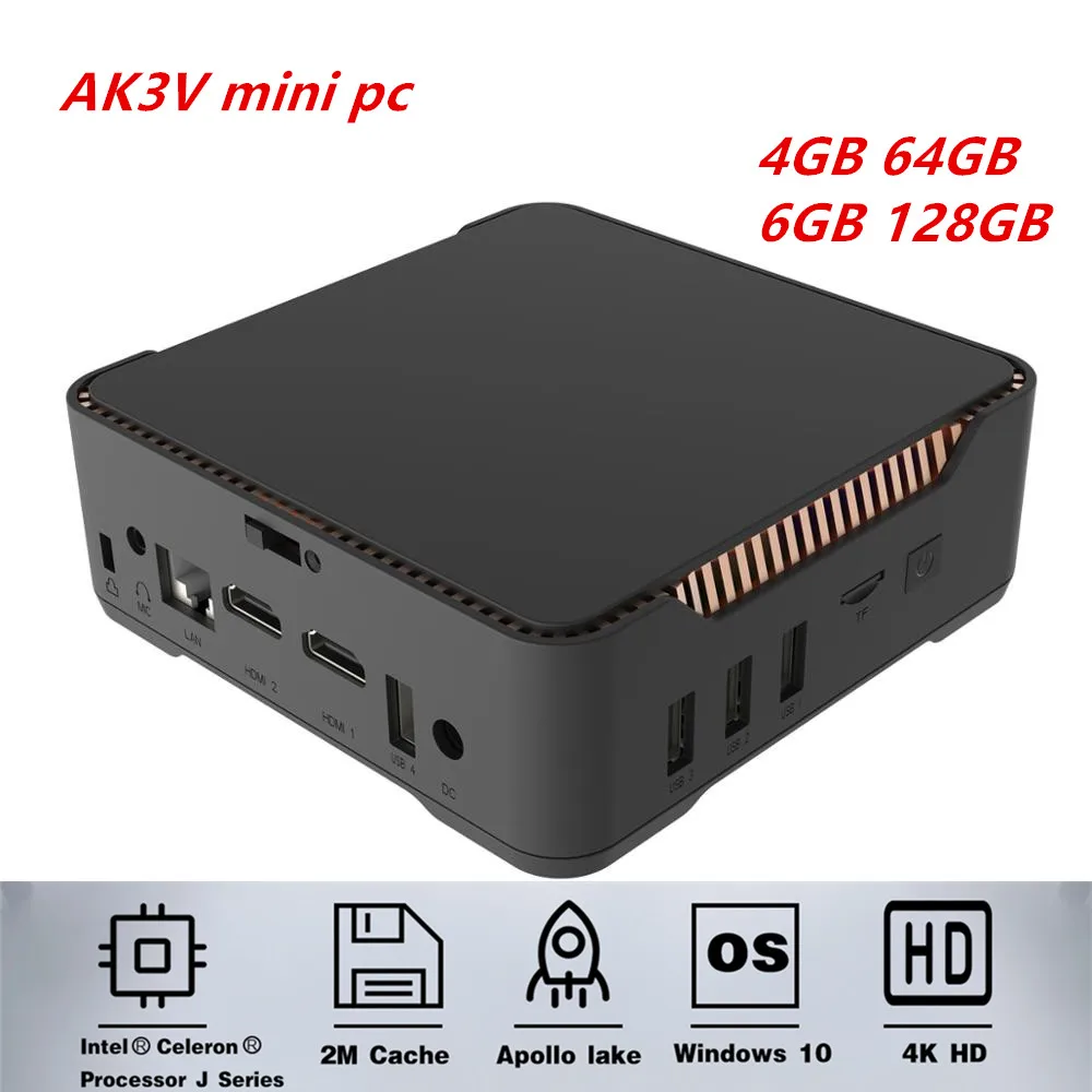 Мини-ПК AK3V Windows 10Pro 2020G + 5G Wi-Fi 2 4 M LAN bluetooth intel Apollo Lake Celeron J3455 VGA 4K HD Meida player 1000 |
