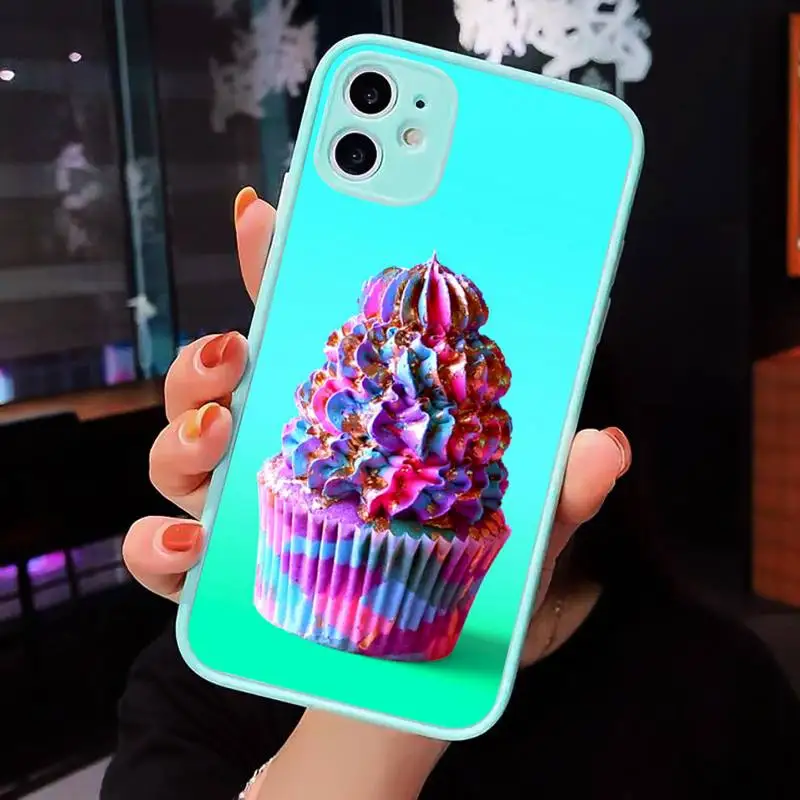 

Cupcake Food colorful dessert cute Phone Case Matte transparent For blue iPhone 12 Mini 11 Pro XR XS Max 7 8 Plus X Back Cover