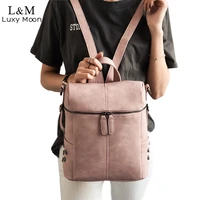 simple style backpack women leather backpacks for teenage girls school bags fashion vintage solid black shoulder bag youth xa568