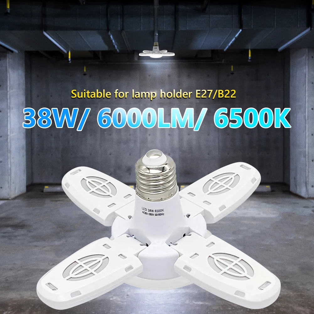 

Garage Light E27 B22 28W LED Garage Deformable Work Shop Ceiling Lamp Deformation Folding Ceiling High Bay Light
