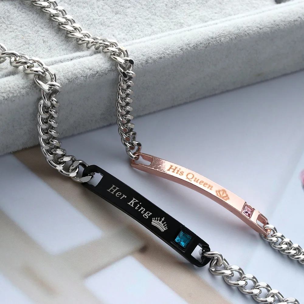 Forever Кристалл Корона Мода Пара Браслеты для мужчин и женщин нержавеющая сталь