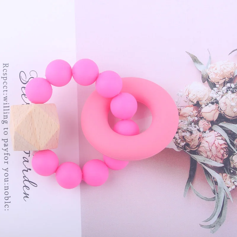 Cuentas de silicona para cuidado Dental de beb&eacute;, pulsera de dentici&oacute;n de silicona de grado alimenticio, juguete de gimnasio, sonajero para beb&eacute;-3