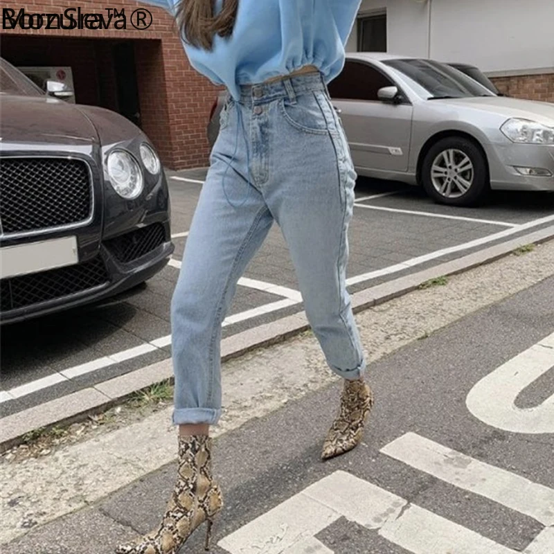 Брюки BornSra женские джинсовые с двойными пуговицами винтажные штаны из денима