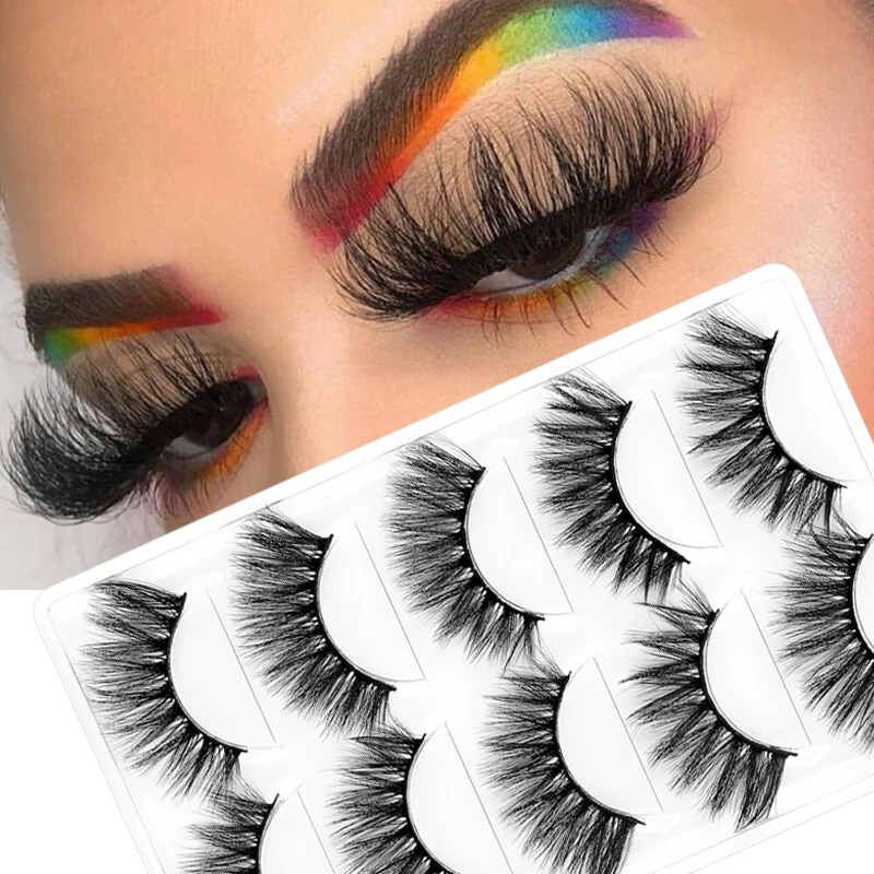 

5 пар норковые Набор накладных ресниц ручной работы пушистые мягкие тонкие 3D Поддельные ресницы натуральные длинные пышный объем ресниц ма...