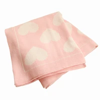 cotton knitted super soft crotchet pink heart newborn swaddle receiving blanket spring girl baby blanket baby stroller cover