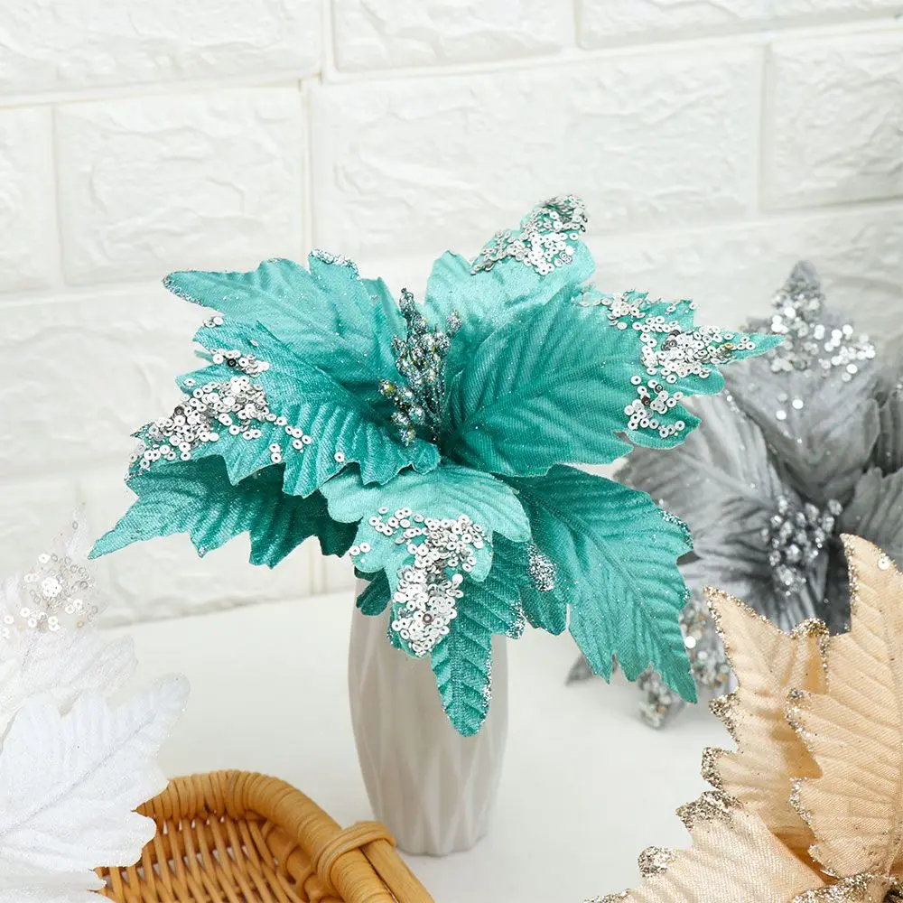 Искусственные цветы сделай сам 20 см украшение с блестками пуансетия товары для