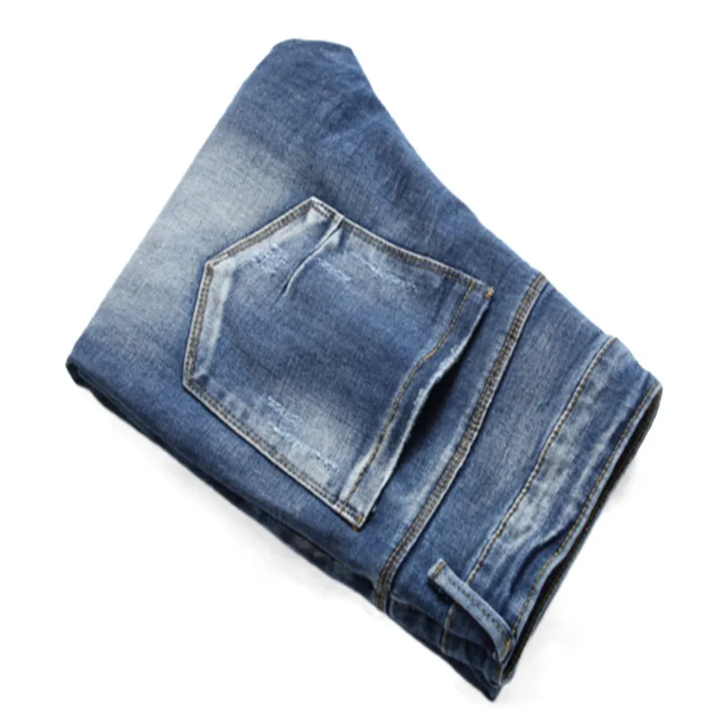 

2021 New Blue White Men's Sweatpants Sexy Hole Jeans Pants Casual Male Ripped Skinny Trousers Slim Biker Outwears Pants