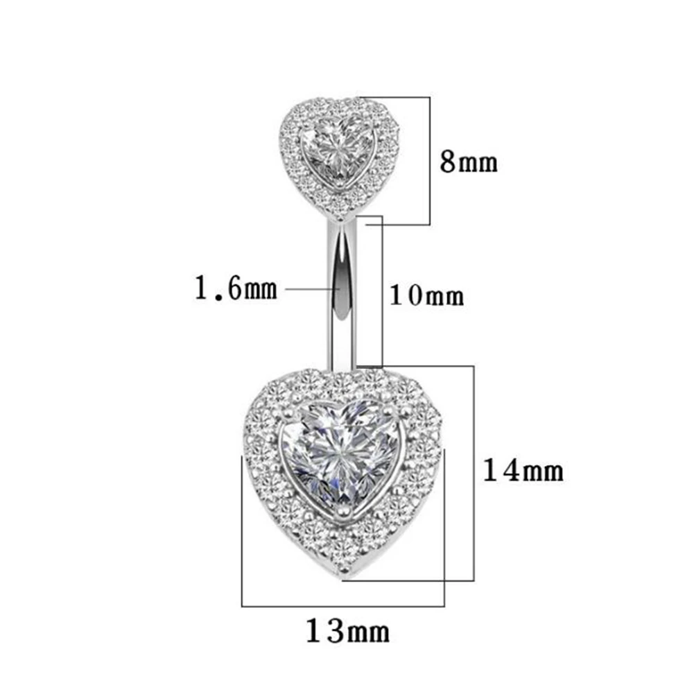 

6 Styles Sexy Dangling Navel Belly Button Ring Double Round Surgical Steel Belly Piercing Jewelry Crystal Heart Navel Ring