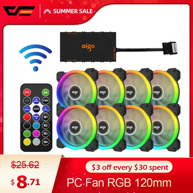 Aigo DR12 RGB вентилятор 120mm ИК пульт дистанционного управления Регулировка Цвет тихий