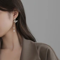 butterfly earrings female pearl tassel autumn and winter 2021 new trend south korea pendant goddess fan earrings silver needle