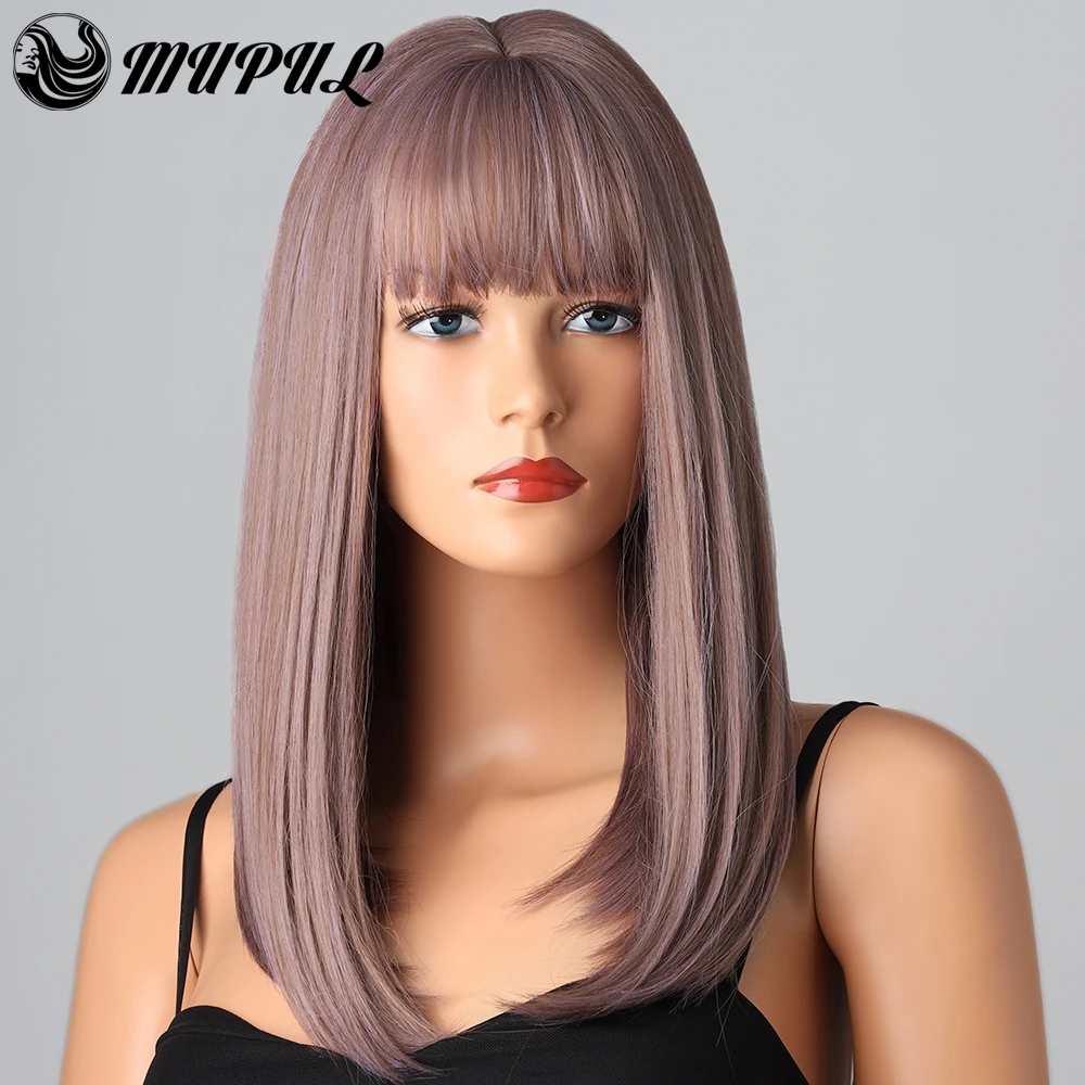 

Long Straight Purple Cosplay Natural Synthetic Wigs For White Women With Bangs Heat Resistant Daily Fiber Hair Female Party Wig