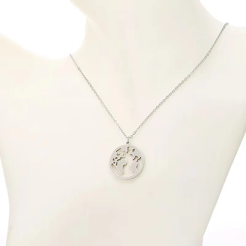 Ожерелье из нержавеющей стали с подвеской в виде круглой карты|Ожерелья