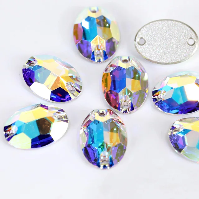 Высококачественные овальные Стразы всех размеров для пришивания AB стеклянные