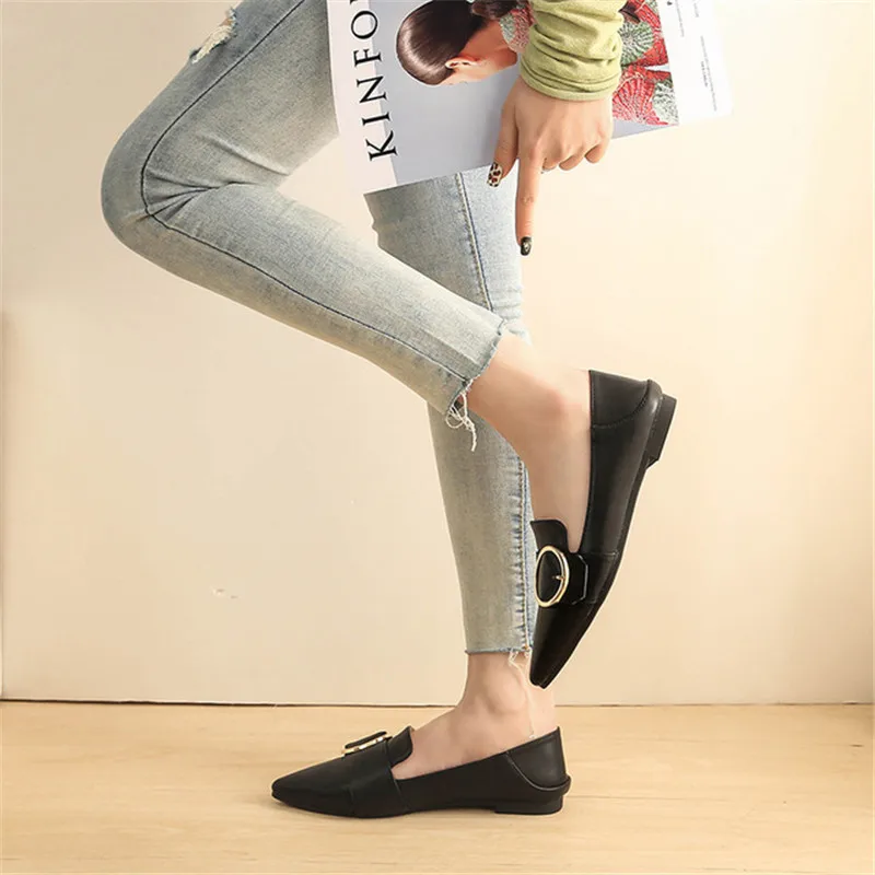 

MVVJKESpring New Women Shallow Flats Women Shoes With Pointed Toe Solid Casual Fashion Rubber Mujer Shoes