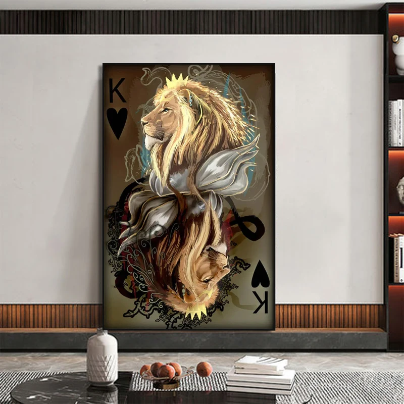 

Wall Art Posters Picture Home Decor Lion Poker Canvas Prints Minimalist Picture Animal Print Poster Decorative Canvas Painting