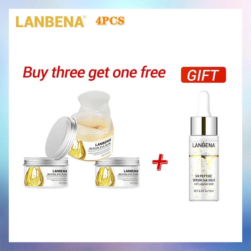 

Retinol Eye Mask Reduces Dark Circles Bags EyeLines Firming Anti-Aging Serum 3PCSEye Mask+24K Gold Six Peptides Facial Essence