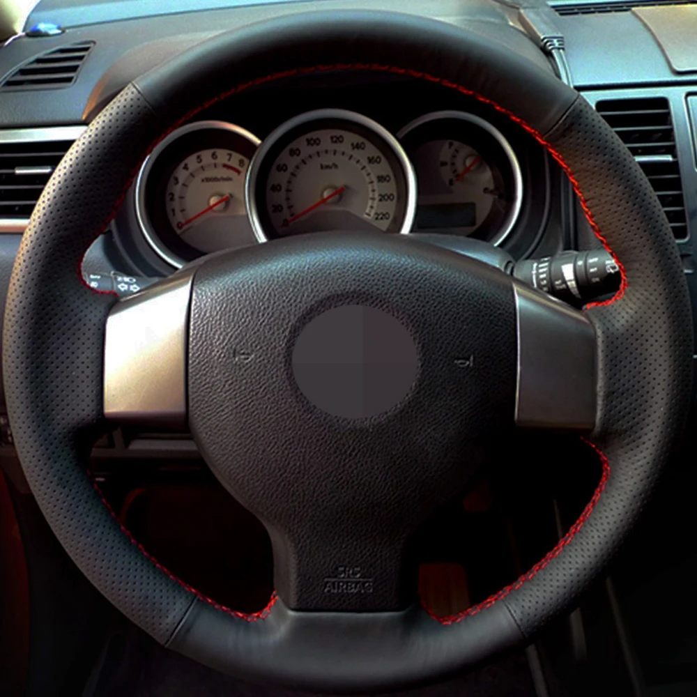 Чехол рулевого колеса автомобиля черная натуральная кожа для Nissan Tiida 2004 2010 Sylphy 2006
