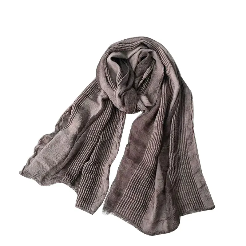 Хлопковые льняные шарфы для мужчин удобный Длинный плиссированный шарф женские