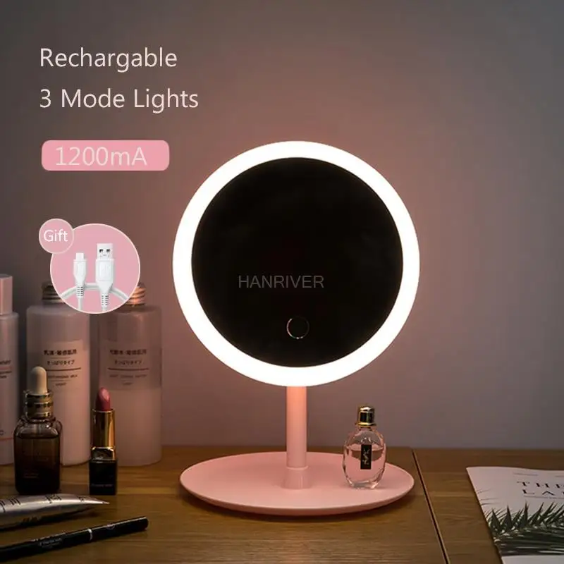 LED Makeup Mirror Backlit Circle Light Vanity Natural White Cosmetic Folding Adjustable Touch Screen Mirror Storage Base 3 Modes