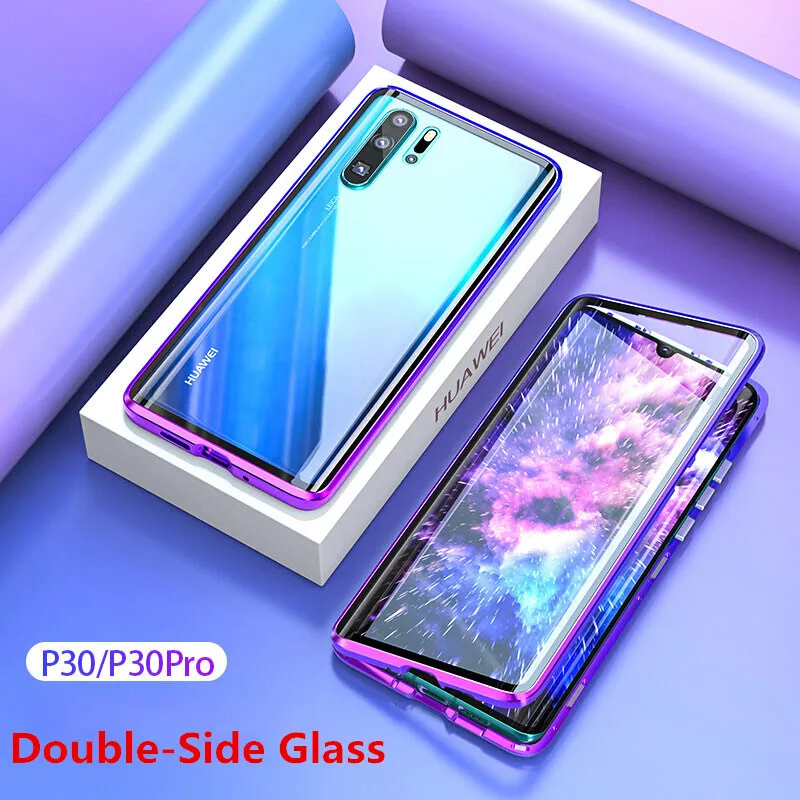 Магнитный стеклянный чехол для Huawei P30 Pro двухсторонний из закаленного стекла