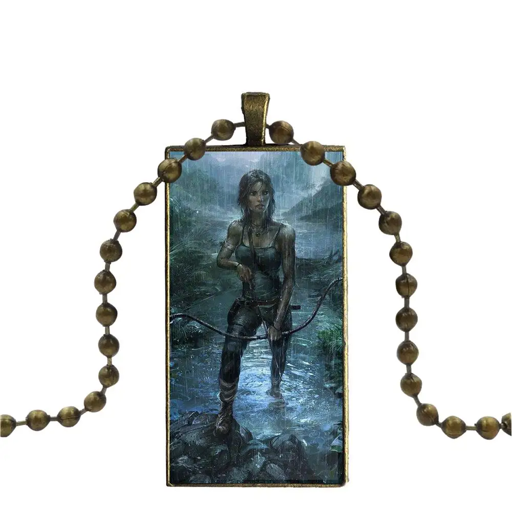Стеклянный подвесной брелок ожерелье прямоугольное модное для унисекс Lara Croft Tomb