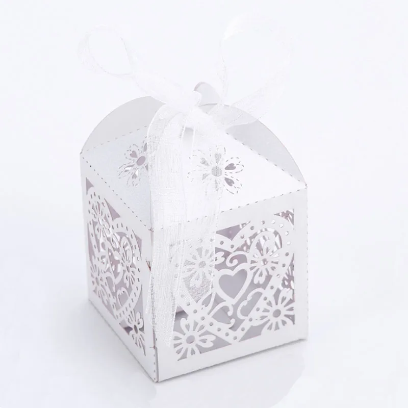 Лазерная резка Любовь сердце свадебные коробки для конфет белый розовый