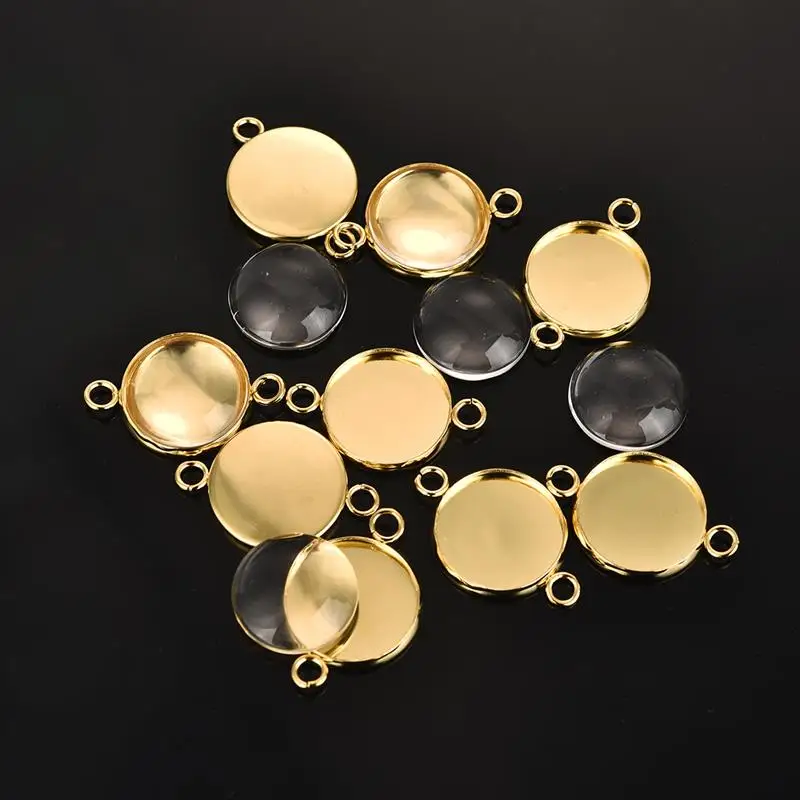 20 штук Золотое округлое Стекло основа для установки кабошона Нержавеющая сталь