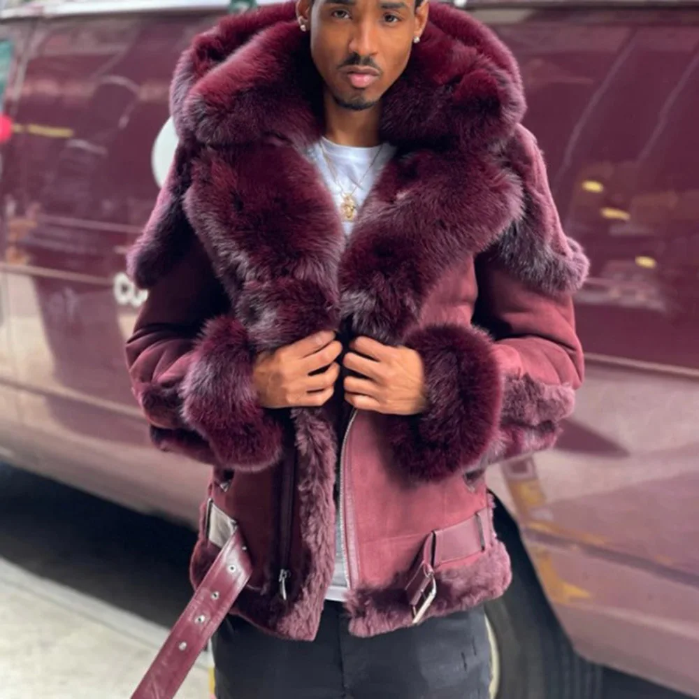 

2021 Mens Casual Leather Jacket New Autumn Winter Solid Color Thicken Plus Velvet Hooded Long Sleeve Fashion Mens Fur PU