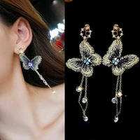 long tassel temperament pendant butterfly crystal earrings fashion womens jewelry
