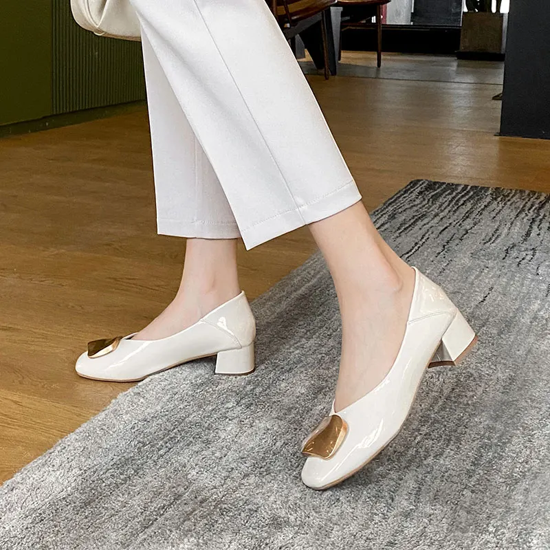 

Женские лоферы из искусственной кожи, элегантные весенние туфли-лодочки на высоком квадратном каблуке, 2021