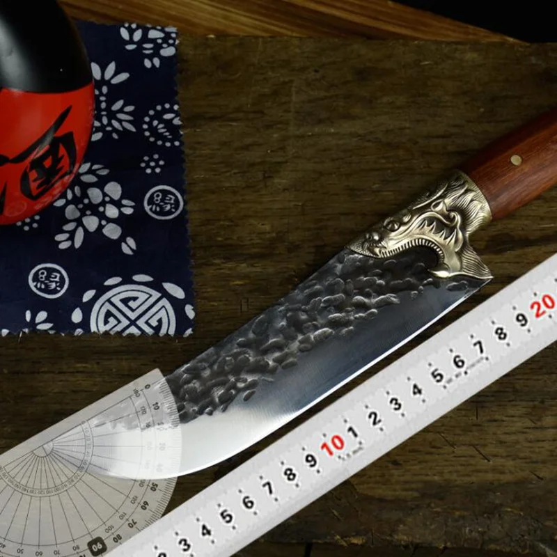 

Forged Knives 8 Inch Handmade Kitchen Chef Knife Sharp Meat Cleaver Vegetable Cutter Fixed Blade Figured Cooking Tools