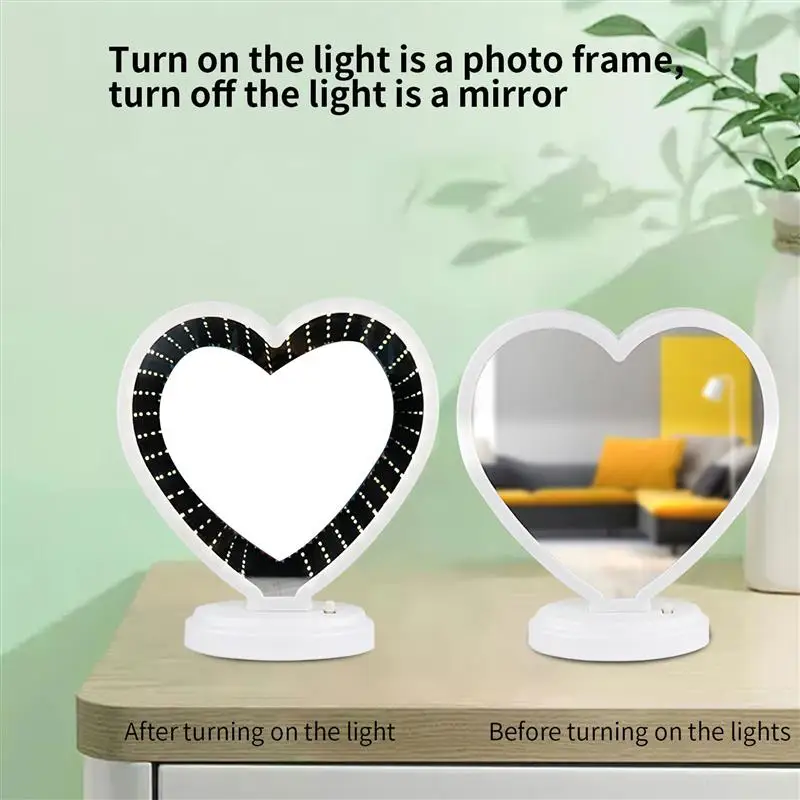 Светодиодный Сердце Форма зеркальной фоторамкой настольная лампа рамка для