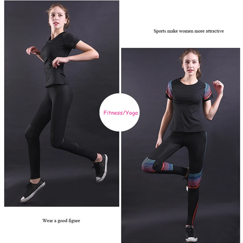 2 шт./компл. Спортивные леггинсы рубашки спортивный костюм женские печать