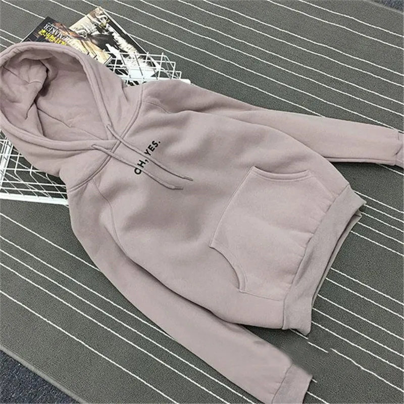 

New Fashion Corduroy Long sleeves Letter Harajuku Print Girl Light pink Pullovers Tops O-neck Woman Hooded sweatshirt