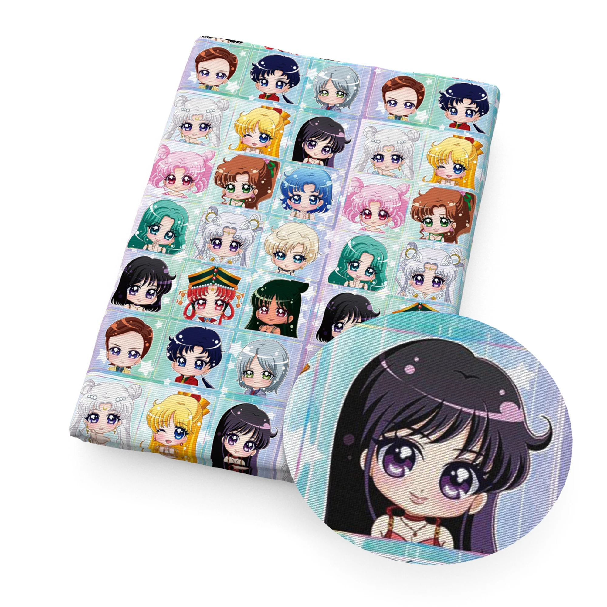 Половинная Полиэстеровая хлопчатобумажная ткань с японским аниме Moon Girls принтом