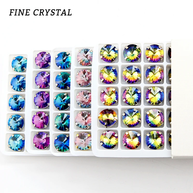 12 мм Rivoli K9 хрустальные круглые стразы с турмалиновыми стразами s металлические