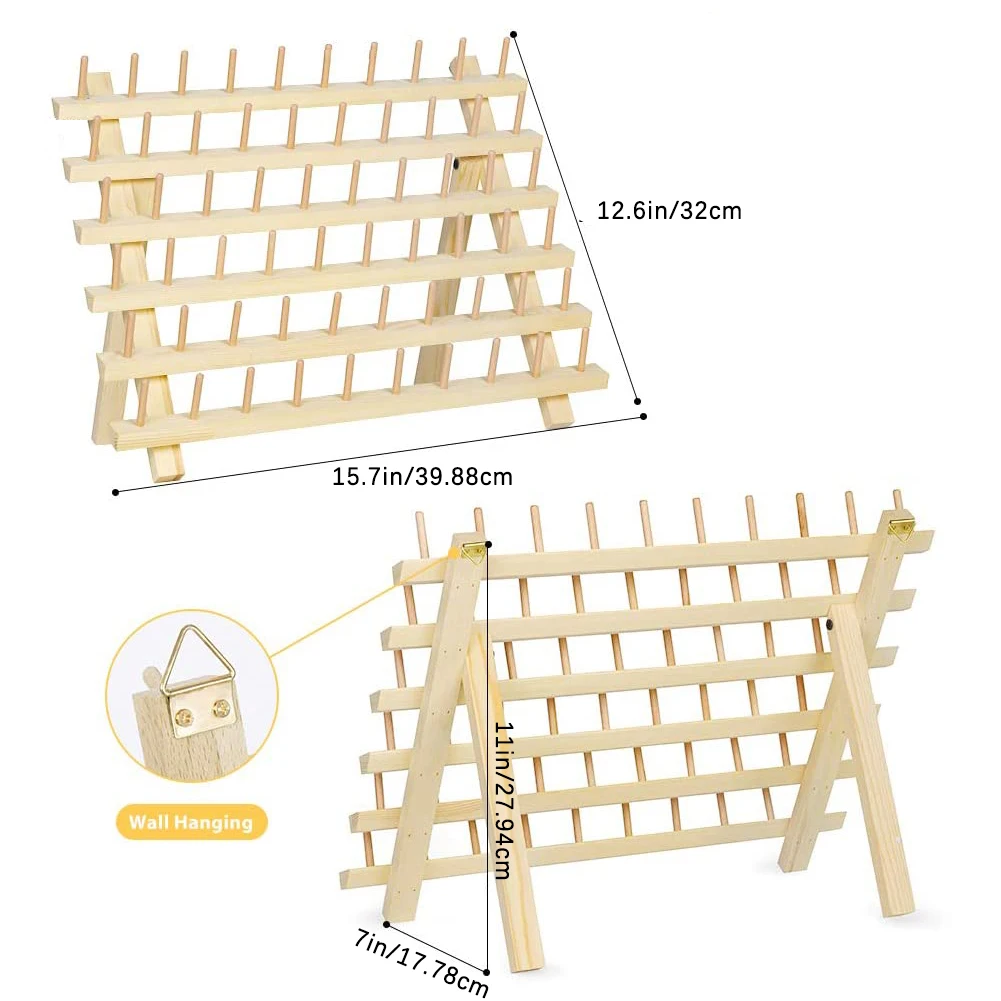 

48/60Foldable Wood Spool Thread Stand Rack Organizer Wall Mount Embroidery Machine Storage Holder Sewing Accessories Home