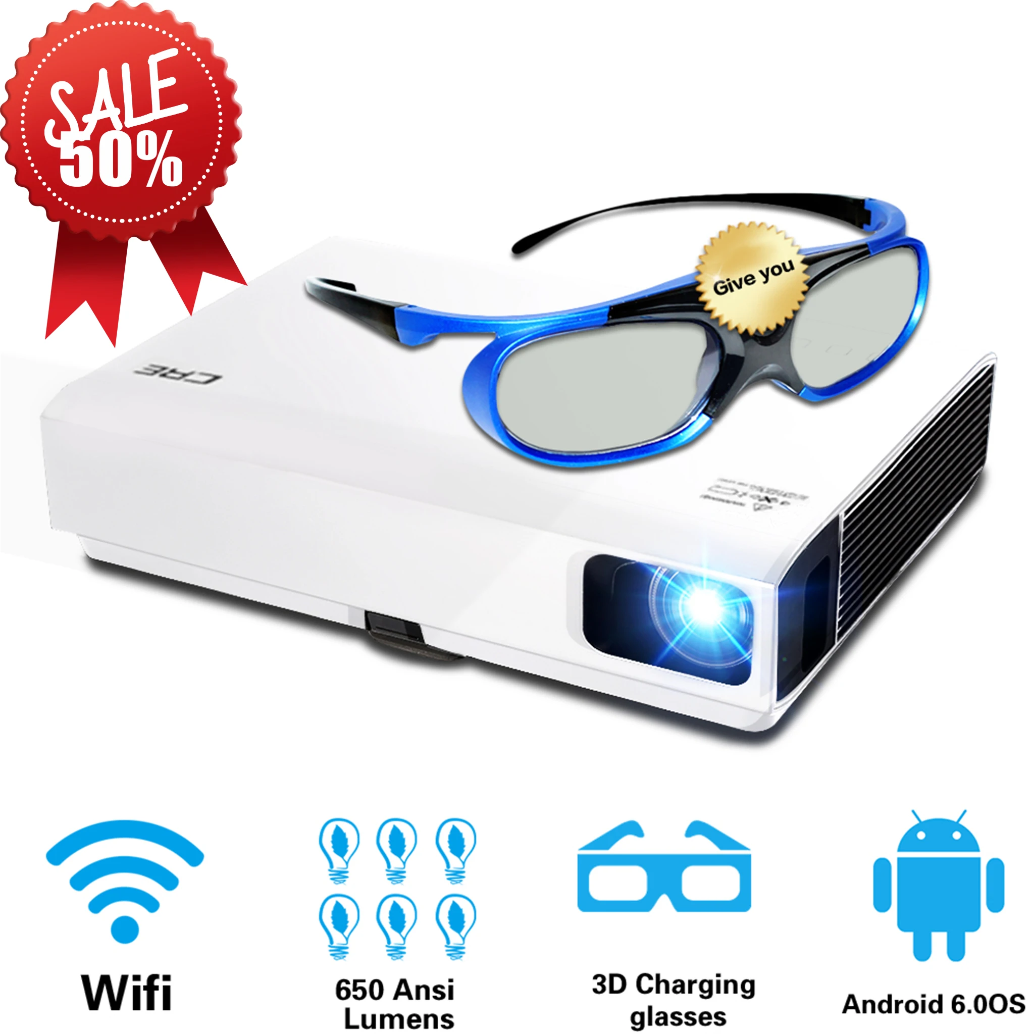 Crenova Проектор с лазерной очисткой для домашнего кинотеатра Full HD 1080P Android DLP 720P WIFI Bluetooth Beamer