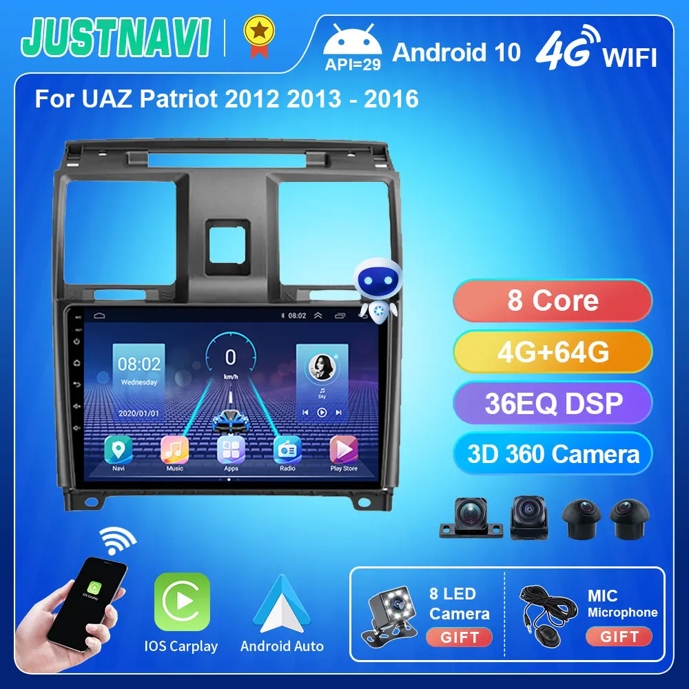 Автомагнитола JUSTNAVI для уаз патриот мультимедийный проигрыватель 2 din с экраном 9