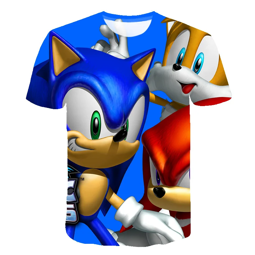 

Summer 2021 Children's Clothing Short Sleeve 3D Cartoon Print Sonic Tee Street Junior 4-14T Kids Top for Boys and Girls